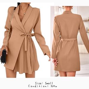 Women's Casual Long Sleeve Lapel V Neck Mini Wrap Dresses 2024 Belted Ruched